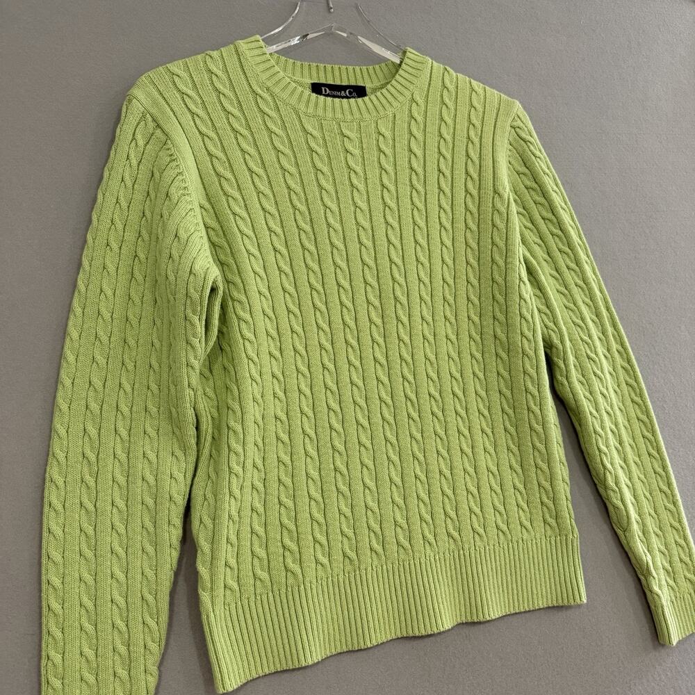 Denim & Co. Cable Knit Sweater Top Women's Small Green Pullover Fisherman NEW - Picture 3 of 9